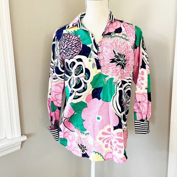 Talbots Floral Seersucker Button Down Top - Picture 1 of 6